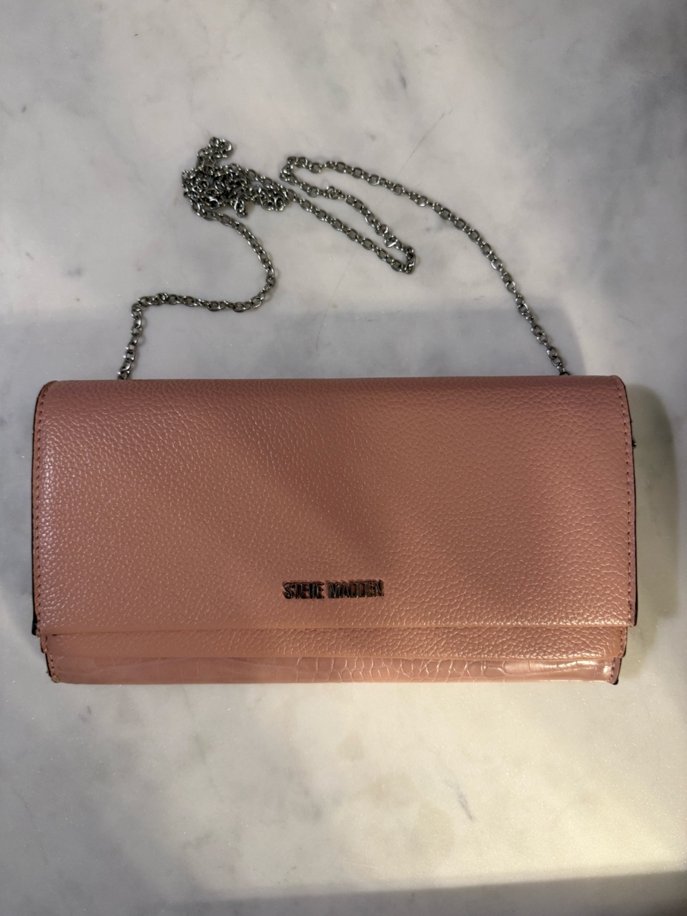 Steve Madden Pink Pebbled Chain Wallet Clutch